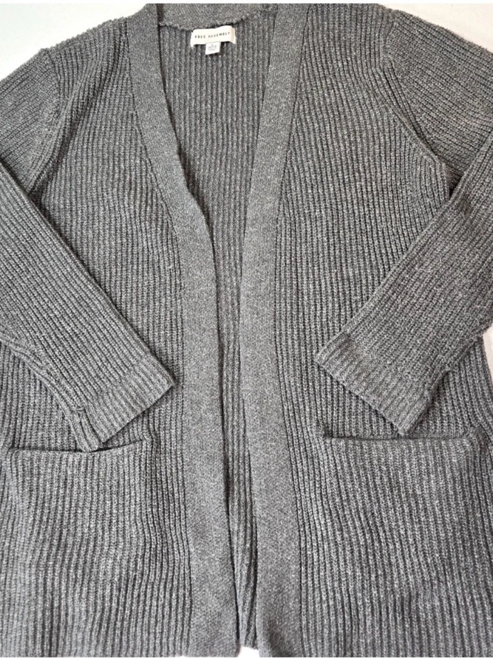 Free Assembly Women's Cardigan Sweater Sz Large Gray Open Knit Pockets Cottage